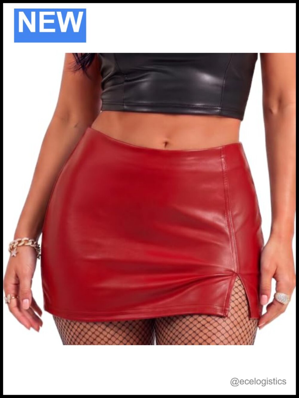 Women's Faux Leather A-Line Skort with Built-in Shorts and Slit Hem
